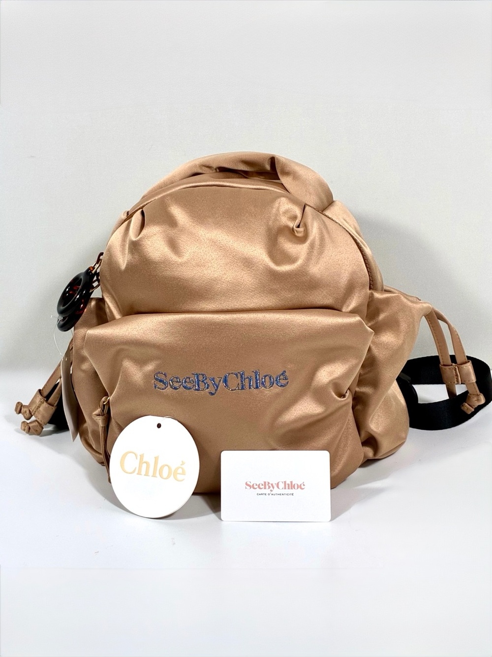 See by Chloe Tilly Satin Mini Backpack Biscotti Beige NWT